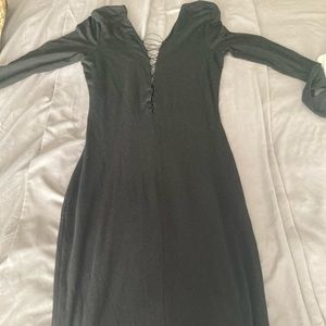 T by Alexander Wang Lace Up Black Midi Bodycon Dress